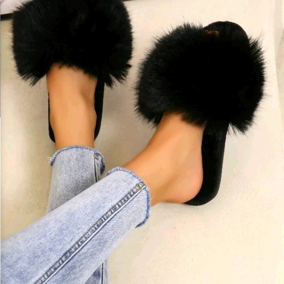 Shoes - New FURRY SLIDES SLIPPERS SIZES 10 AND 11.5